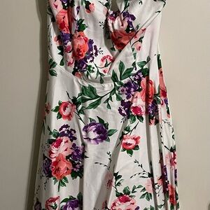 Floral Print Women's Dress-A line swing dress halter top